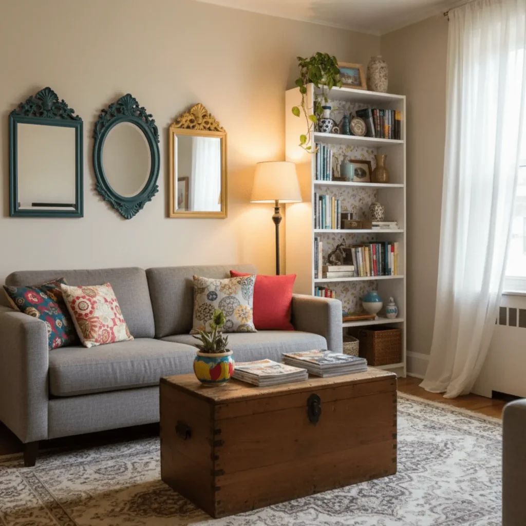 Budget-friendly small space decorating ideas using affordable thrift store furniture and DIY projects