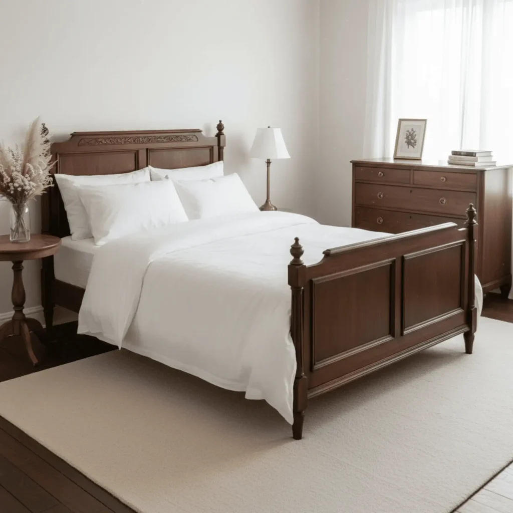 Cottagecore meets modern minimalism home decor trend with vintage furniture and neutral colors