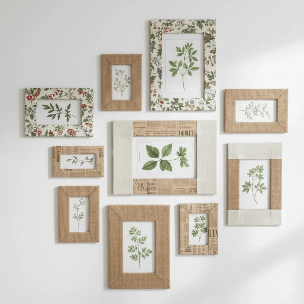 DIY cardboard picture frames upcycled eco-friendly wall art gallery sustainable home decor ideas