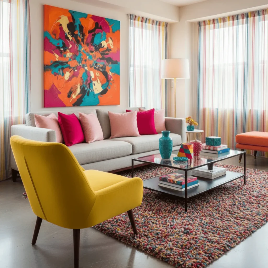 Dopamine decor trend with bold colorful accents in aesthetic home design 2025