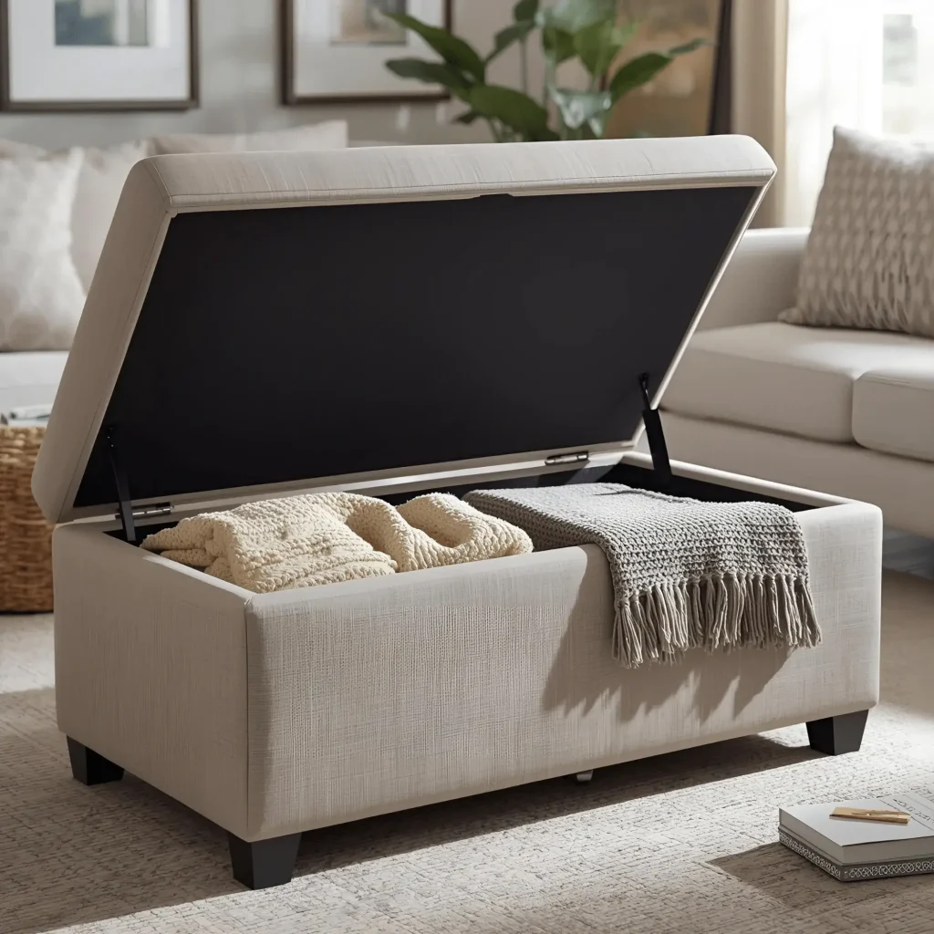 Multi-functional furniture storage ottoman for small apartment space-saving solution