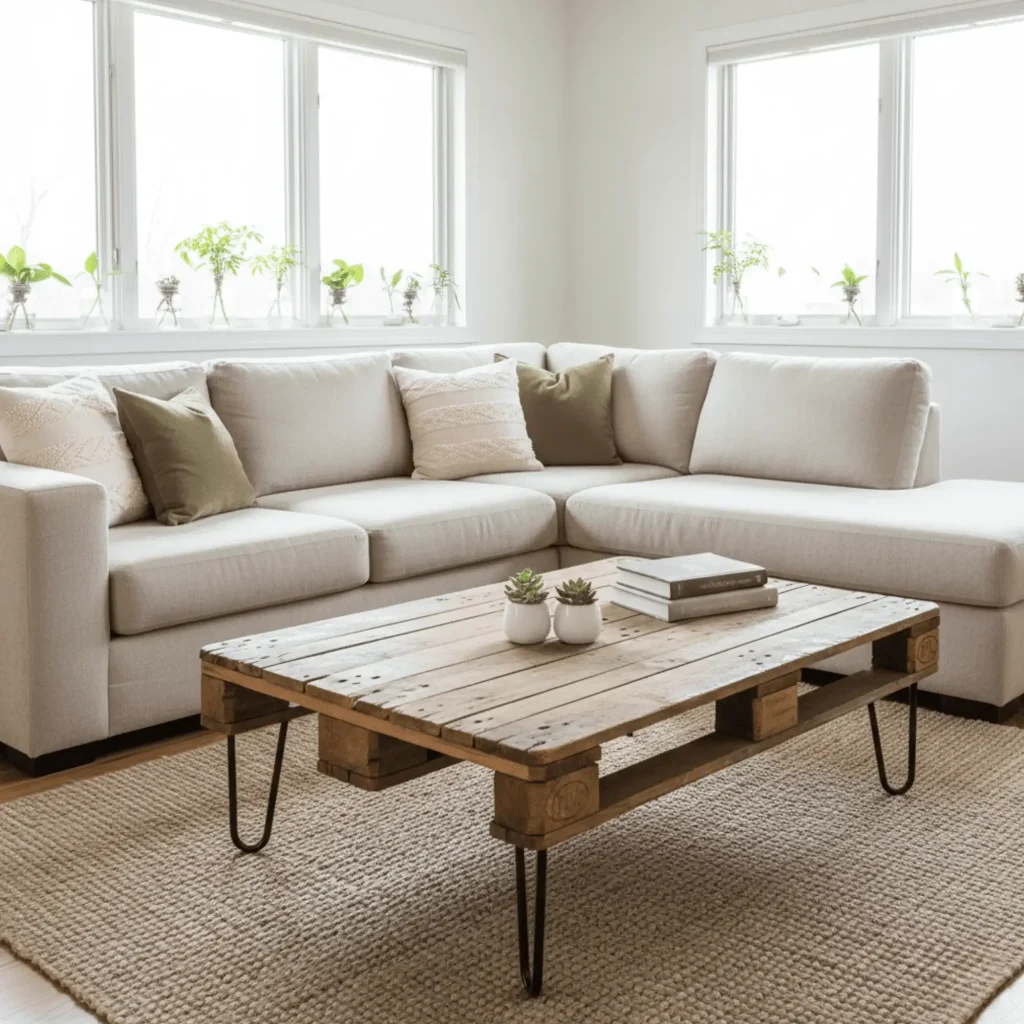 Reclaimed pallet wood coffee table DIY furniture eco-friendly living room sustainable home decor