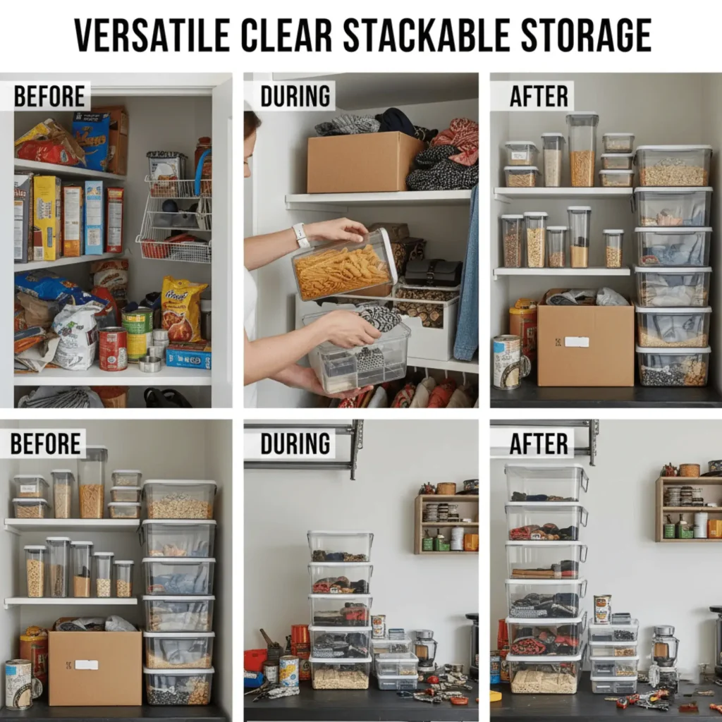 Use Clear, Stackable Containers for Versatile Storage