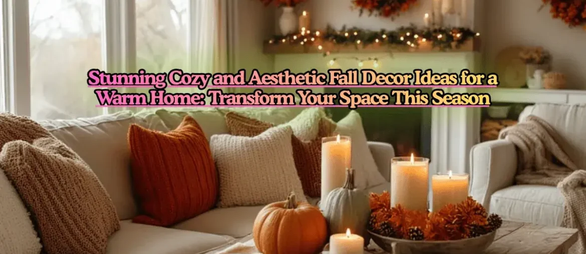 Cozy and aesthetic fall decor ideas for warm home with layered blankets pumpkins candles and autumn color palette in modern living room