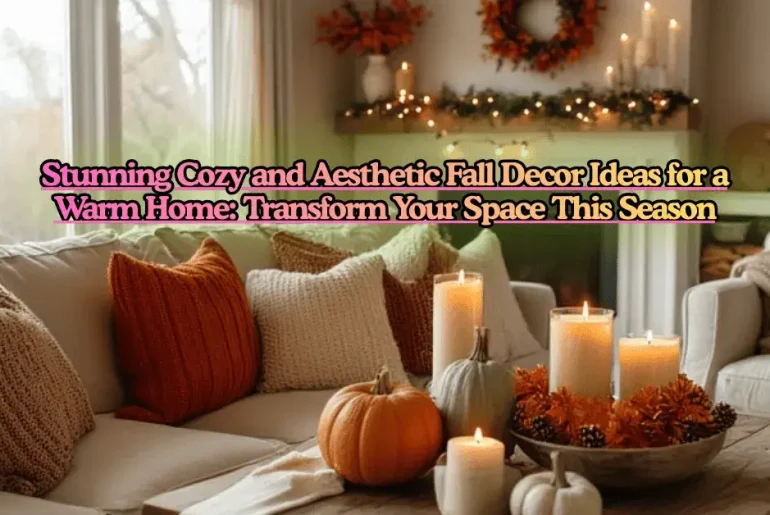 Cozy and aesthetic fall decor ideas for warm home with layered blankets pumpkins candles and autumn color palette in modern living room