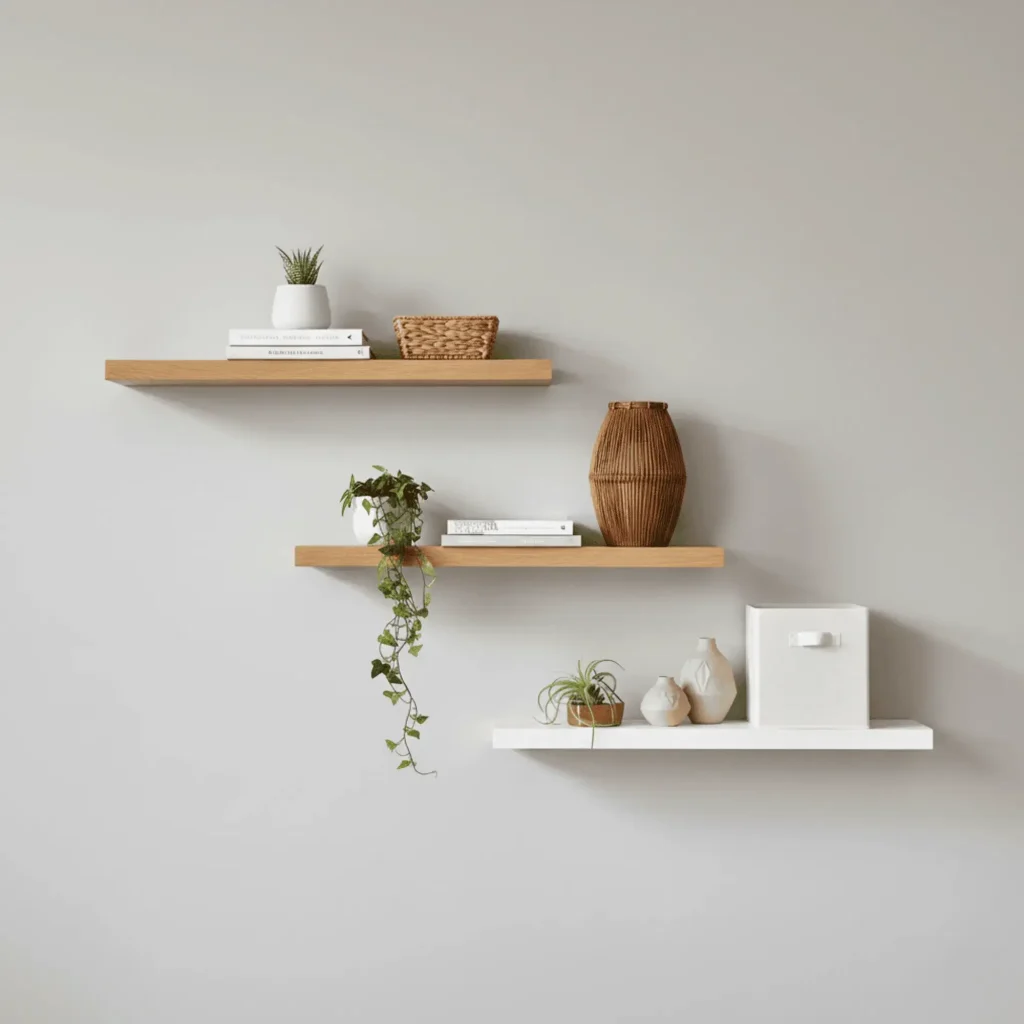 DIY floating shelves living room storage solution for organized home